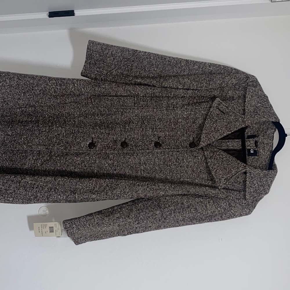 NWT Vintage Trilogi Brown/white pea coat missy 14